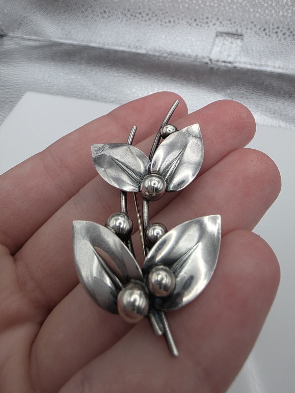 Vintage N.E. FROM Denmark Sterling Silver 925 Leaves And Berries Pin / Brooch